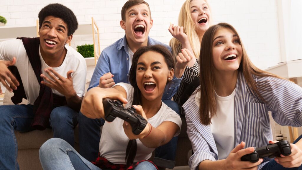 Friends playing video games