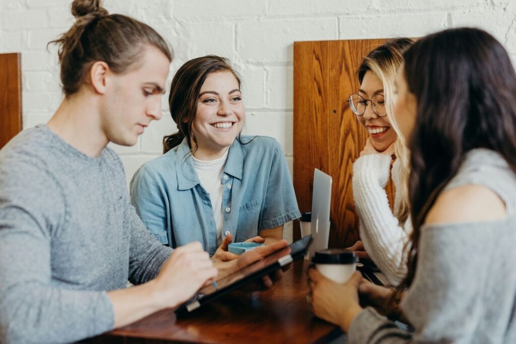 Friends chatting around the table