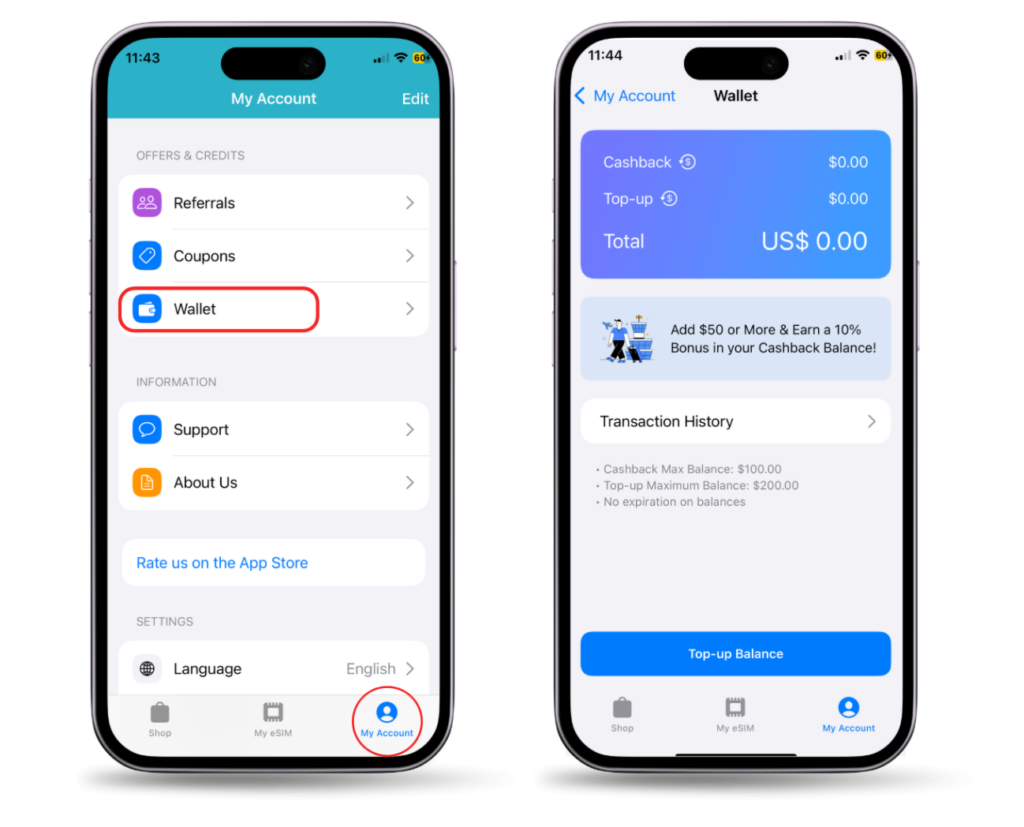 NewSIM Wallet feature 